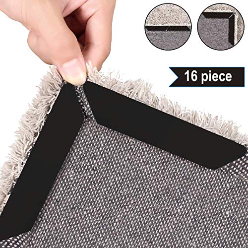 SXYHKJ Tappeto Gripper,16 pz rug Grippers, Adesivo Antiscivolo Angolo, Tappeto Sottotappeto Riutilizzabile, Fissa Angoli Tappetini Anti-Arriccia, Sticker per Ufficio, Cucina, Bagno