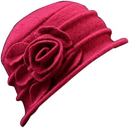 lttle finger Winter Lady Wool Vintage Fedora Women Bowler Bucket Church Hat - Red