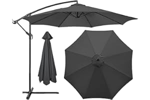 HonunGron Auvent De Remplacement pour Parasol 2m/2,7m/3m, 6 Baleines/8 Baleines Toile De Parasol Déporté Remplacement Pour Cour,Jardin,Plage,Polyester Anti UV 50+ (3M 8-Ribs,Gris)
