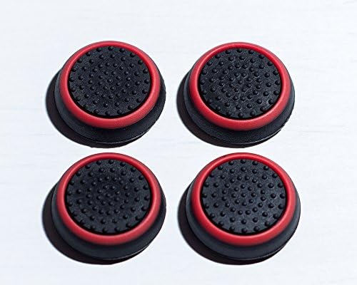 LilysWorld Silicone Thumb Stick Analog Controller Grip Caps (4 pack / 2 Pair) for PS4, PS3, Wii U, Wii Nunchuck, Xbox One, and Xbox 360 Gamepads - (Black/Red)
