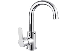 HPWVKVDB Bathroom Sink Taps Swivel Basin Taps Single Lever Basin Mixer Tap, Mono Bathroom Mixer Taps Washroom Sink Tap with Hot and Cold Hoese, Chrome