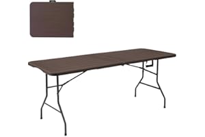 LOLAhome - Mesa Plegable maletín marrón Oscuro Efecto Madera de 180x74 cm, Resistente y fácil de Montar, con Estructura de Acero anticorrosión y HDPE. Ideal para Exterior, Catering, terraza y Eventos