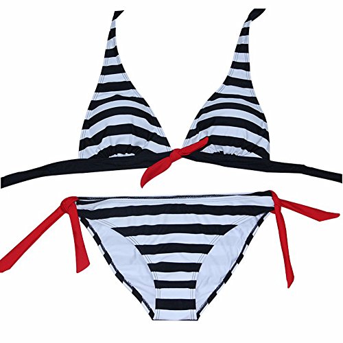 Damen Vintage Casual Streifen Bikini-Sets Push Up Bademode Badeanzug - 3
