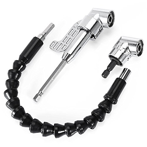 Flexible Drill Bit Shaft Extension + Right Angle Drill + 105 Degrees Corner Device, 1/4" Hex Shank Socket Adapter Magnetic, Compatible with Electric and Hand Screwdriver in Narrow Corner Workplace