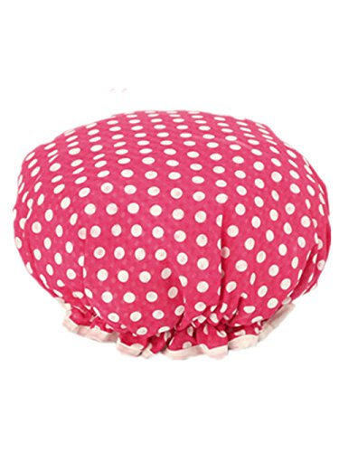 Moolecole Women Polka Dots Printed Waterproof Shower Cap Double Layer Bathing Cap Elastic Band Spa Shower Hat Rose Red
