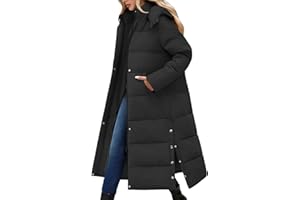 CMTOP Women's Long Winter Coats Hooded Puffer Jacket Thickened Warm Longline Overcoat Water Repellent Quilted Parka Outdoor Windproof Zip Up Outwear With Pockets