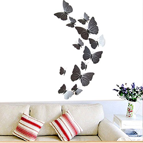 joyliveCY 3D Schmetterlinge im 3D-Style 12-Stück Wanddekoration mit Klebepunkten zur Fixierung Schwarz - 7