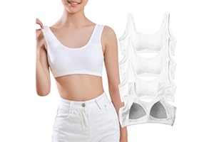 BYSION Girls Sports Bra CottonTraining Underwears with Fixed Bust Pad Teenage U Shape Back Bras Kids Seamless Sleep and Daily Crop Top for 10-18 Years, 4 Pack