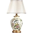 TALSAK Traditional Chinoiserie Hand-Painted Flower and Bird Ceramic Table Lamp, Fabric Lampshade Bedside Nightstand Lamp for Bedroom Living Room Office College Bookcase