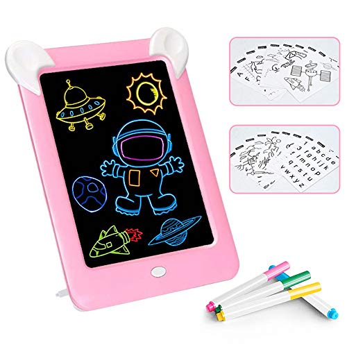 GHmarine Tableta de Escritura LCD para niños,Juguetes de Pintura de 10 Pulgadas|3D LED Luminoso Magic Drawing Pad Toys - Bloc de Notas de Dibujo borrable (Rosa)