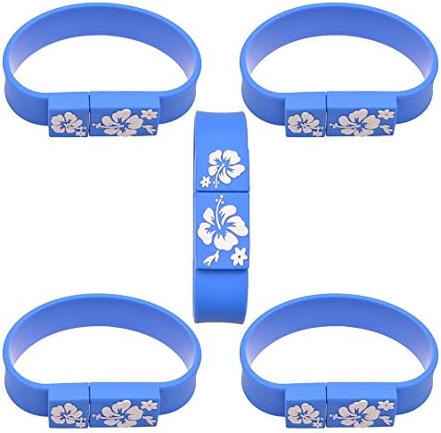 Uflatek 1 GB USB Memory Stick 5 Pack USB 2.0 Flash Drives Thumb Drives Blue Silicone Wristband Bracelet USB