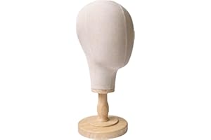 DINHAUYON 21 Pouces Tête Mannequin Toile, Support Chapeau Amovible Dôme avec Base Bois, Présentoir Chapeaux pour Casquette, Magasin Coiffure, Perruque Fabrication, Modèle, Bijoux, Porte-Lunettes, Maison, Salon
