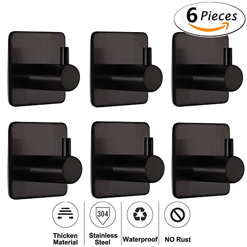 Preisvergleich Produktbild 6 Stück Selbstklebend Handtuchhaken, Nunen Selbstklebender Haken aus gebürstetem 304er Edelstahl, 3M-Klebestreifen, Wandhaken Edelstahl Kleiderhaken Ohne Bohren, Wasserdicht Kleiderhaken Ohne Bohren, Edelstahl rostfrei (4,5X4,5cm, 80g)