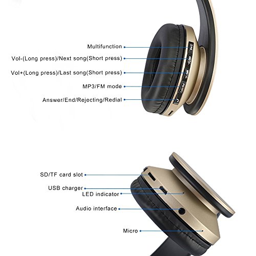 Esonstyle Plegable 4 en 1 Auriculares Inal  mbricos Bluetooth Est  reo Auriculares con Micr  fono   Audio cable  Apoyo Tarjeta SD  Radio FM para iPhone  iPad  Samsung Smartphones Android y Tablet PC