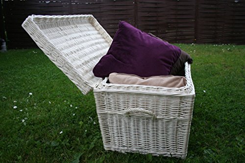 Zwei Weißer Korbtruhen, Weidenkorb 80cm und 60cm, Aufbewahrungskorb, Korb-Truhe, White Wicker Chest Set, Wicker Trunk - 4