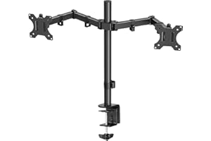 Amazon Basics Supporto per monitor doppio, in acciaio, con staffa a braccio con altezza regolabile, rotazione di 360 gradi, inclinazione dello schermo e organizer per cavi, Nero