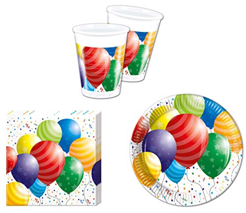 JT-Lizenzen Party-Geschirr Set Balloon Celebration - Teller Becher Servietten (16 Personen)
