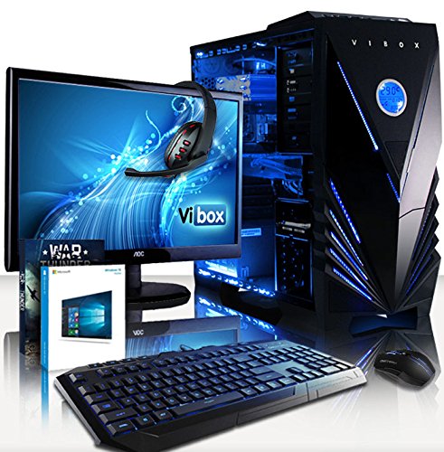 VIBOX Pegasus Komplett-PC Paket 36 Gaming PC - 4,2GHz Intel i7 Quad Core CPU, GTX 1080, leistungsfähig, Desktop Gamer Computer mit Spielgutschein, 22" HD Monitor, Gamer Tastatur & Mouse, Windows 10, Blau Innenbeleuchtung, lebenslange Garantie* (3,6GHz (4,2GHz Turbo) Superschneller Intel i7 7700 Kabylake Quad 4-Core Prozessor CPU, Nvidia GeForce GTX 1080 8GB Grafikkarte, 32GB Team 2133MHz DDR4 RAM, 240GB SSD, 3TB Festplatte, Raijintek CPU Kühler, 600W 85+ Netzteil, Vibox blaues Gehäuse)