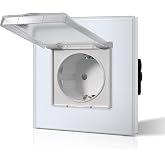 BSEED Outdoor Waterproof Plug, Recessed Sockets with Glass, Child Safety, Easy Installation, 1 Socket, 86 mm White