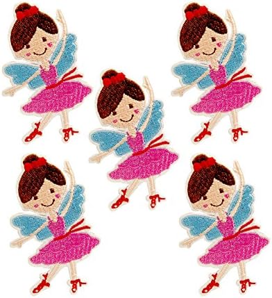 HUIXUN Ballerina Girl Embroidered Flower Patch for Clothing Iron on Sew Applique Patch Fabric Badge DIY Apparel Accessories 5 Pieces