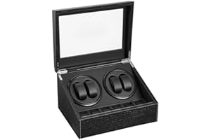 LINGFANSTORE Remontoir Automatique pour Montre Boîtier de Montre en Cuir synthétique avec Moteur Silencieux Fonctionne sur Piles ou Bloc d'alimentation pour Montres automatiques