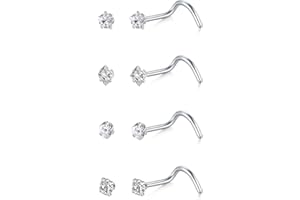 LAURITAMI 4 Pièces Piercing Nez, 20G 22G Piercing Nez Acier Inoxydable Or Argent, L Spirale Droit Forme Percing Narine Bijoux de Percing pour Femme Homme