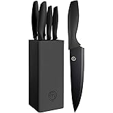 MasterChef Knife Set with Block, 5 Kitchen Knives with Sharp Stainless Steel Blades (Chef, Paring, Utility, Carving, Bread) S