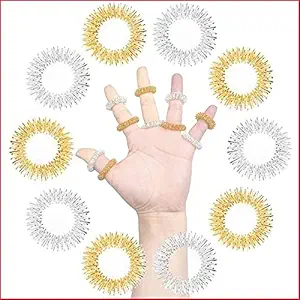ANCS Sujok Ring meridians point pressure withFinger Massage for metal ring, Silver 5 & Golden 5 (Total-10pc)
