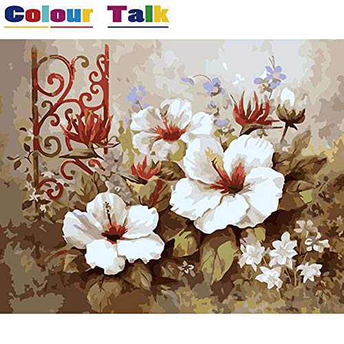 Painting by Numbers Blume DIY Ölgemälde durch Zahlen Kits Zeichnen auf Leinwand DIY Ölgemälde durch Zahlen Kits Ausmalbilder Home Decor Wall Art Einzigartiges Geschenk P-0887,gerahmt,50X65cm