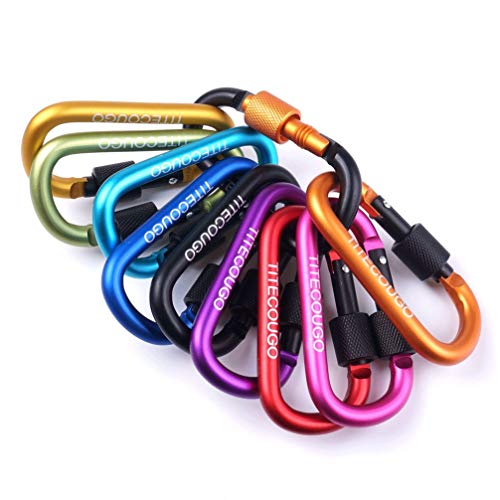 Titecougo - Mosquetón de aleación de aluminio con anilla en D de alta resistencia, para llavero, acampada, senderismo y actividades al aire libre (no para escalada), 10PCS, 10 colores