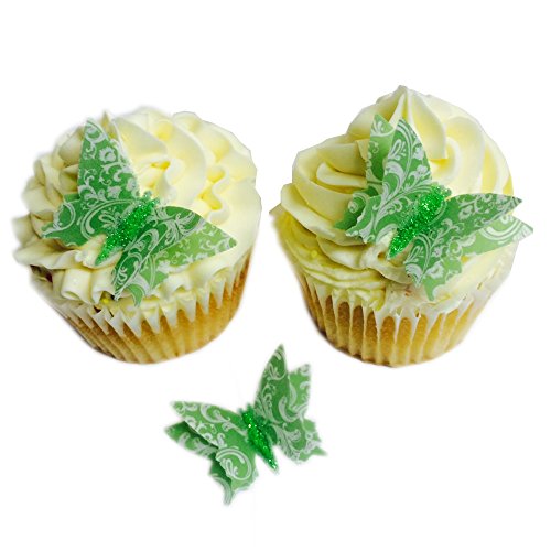 12 décorations Fait main en dentelle effet 3D Vert menthe corps de Papillon Paillettes comestibles Papier Cake Toppers décorations