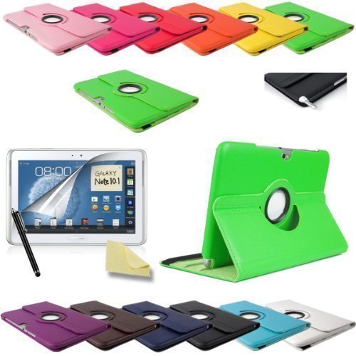 3in1 SET Note 10.1 360° PU-Leder + Folie + Pen Samsung Galaxy Note 10.1 N8000 N8010 N8020 Tasche Etui Case (Grün)