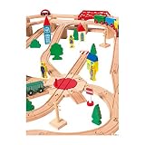 Holzeisenbahn mit 140 Teilen, mit vielen Schienen, inkl. Brücken, Stellwerk und Drehkreuz - 4