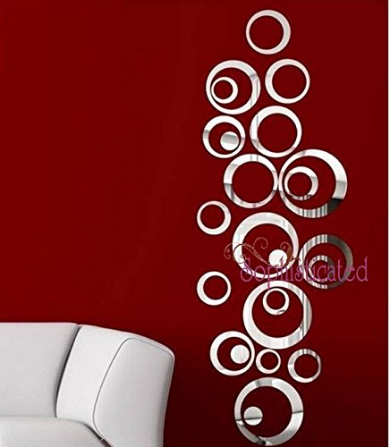 Moderne Kreis Spiegel 3D Spiegel Wandtattoo Wanddeko Wanddekoration Zimmer Aufkleber Spiegeleffekt mit Wischtuch aus Mikrofaser (rund, silber) - 5