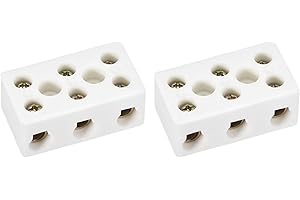 Rebower Bloque de Terminales de Cerámica de Porcelana Resistente al Calor de 3 Vías, [para Conector de Cables, Campo Eléctrico] - 47x27.5x19.5mm / 2 Pcs