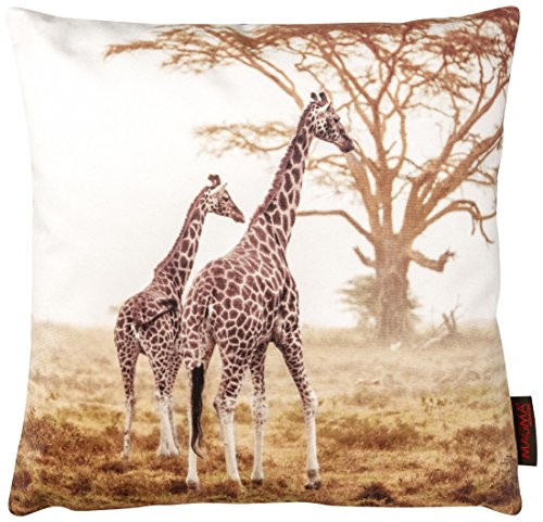 Wendekissenbezug 40 x 40 cm - Deko Kissen Hülle im Safari Look mit Giraffe Motiv auf der Vorderseite - Rückseite in Fell Optik