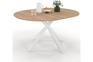 IDMarket - ALIX Tavolo da pranzo rotondo allungabile per 4-8 persone con gamba in legno e ragno bianco 110-150 cm