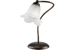 BE-LIGHT Lumetto 1 Luce Alice Ferro Battuto Marrone E Oro Vetro Bianco