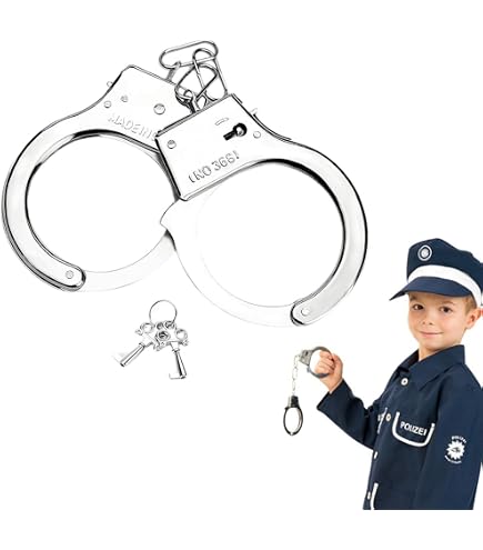 Costume de police pour enfant - 14 pièces - Costume d'Halloween avec chemise, pantalon, chapeau, menottes, talkie-walkie, badge de police, baguette, ceinture