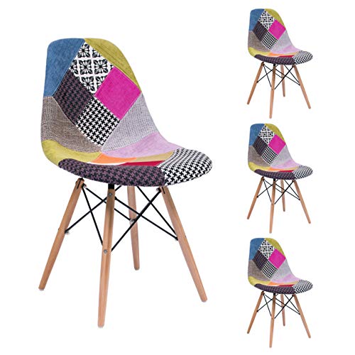 Homely - Pack de 4 sillas de Comedor o Cocina MAX Patchwork, de diseño nórdico-Scandi, Inspiración Silla Tower