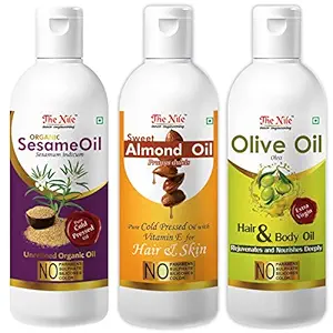Premium Sesame Oil 100 ML + Sweet Almond Oil 100 ML + Premium Olive Oil 100 ML (Combo of 3 Bottle) (300 ML)