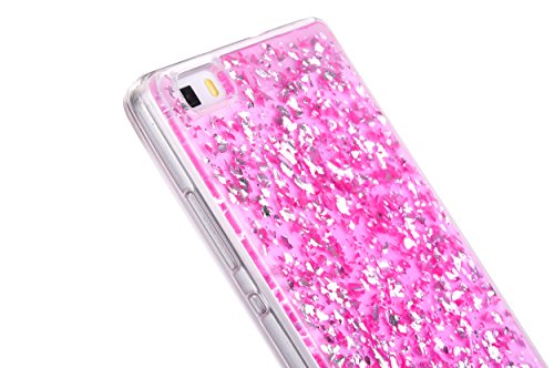Für Huawei P8 Lite 2016 5.0 Zoll Hülle Glanz ,SKYXD Blattgold Funken Flocken Pailletten Design Schutzhülle Weiche TPU Transparent Silikon Handyhülle mit [ Krone Staubstecker + Eingabestift ] Glitzer Kristall Handytasche Schick Klar Zurück Haut Schlank Etui Schale Fall – Pink - 5