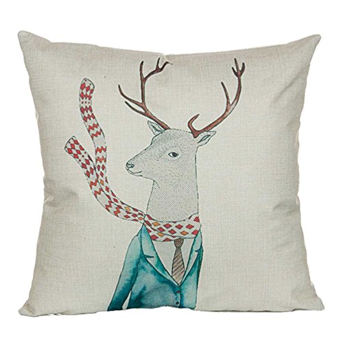 LvRao Dekoratives Leinen Baumwoll Kissenbezug Sofa Deko Kissenbezug Baumwoll Leinen Sofa Kissen Hirsch 05# 45×45cm