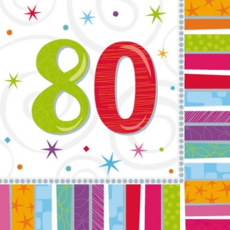 Amscan Geburtstags-Servietten 80 Jahre, 16 Stück - 2