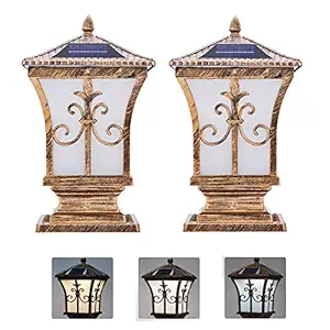 Homehop Solar Led & AC Antique Main Gate Light for Home Garden Outdoor Waterproof Pillar Wall Lamp for Garden, Multi Colour, with Remote Control (Pack of 2)