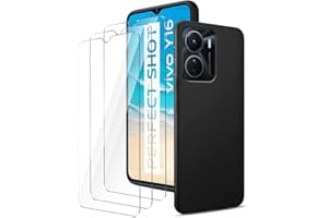 LYZXMY Hülle für Vivo Y16 4G(6.51") Schwarz Handyhülle + 3 Stück Gehärtetes Glas Schutzfolie, Case Weich Silikon TPU Schutzhülle Cover 9H Härte HD Gehärtetes Glasfolie Glas