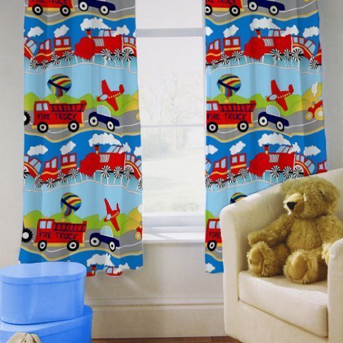 Shopisfy Children's Toddler Bedroom Nursery Colourful Printed Bedding, Curtain Pair 66 x 54" - Transport