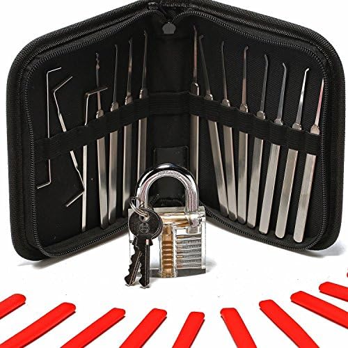 SUYIZN 15Pcs Lock Pick Set with Clear Practice Lock And Lock Picking Ebook - Includes Stainless Steel Locksmith Picks,ZKQ95