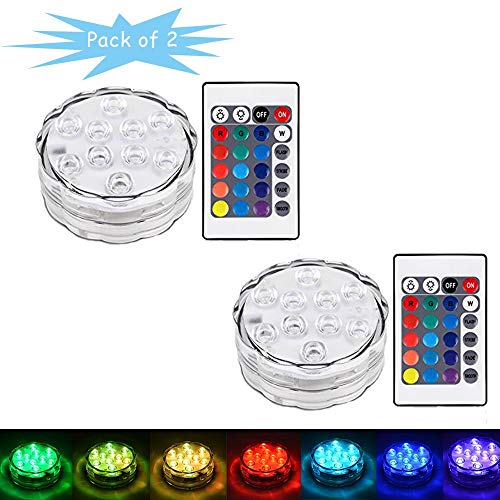 Onerbuy 2 luci LED sommergibili a batteria con illuminazione a colori RGB Luce accento con telecomando per party, base di vaso, matrimonio, natale, acquario, stagno