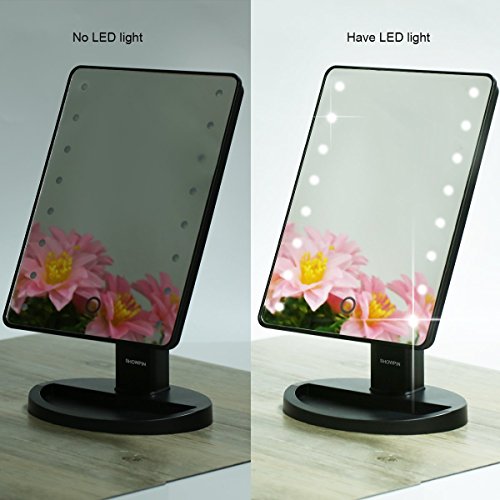 Showpin Make-up-Spiegel mit LED Beleuchtung Touch Schalter Kosmetikspiegel, Beleuchteter Schminkspiegel mit 10 x Vergrößerungsspiegel, Ultra-High Falterbar Definition Standspiegel, 180 Grad Freie Rotation Tischspiegel,Schwarz - 2